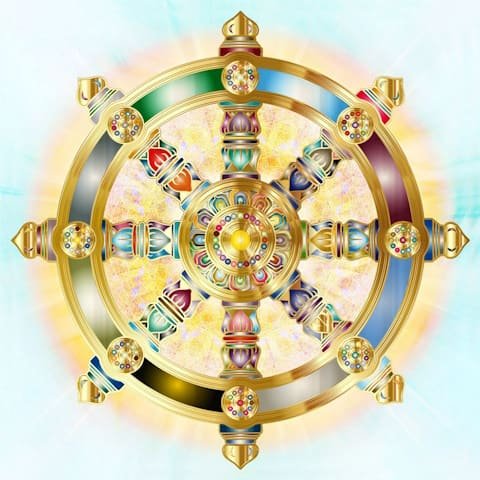 Code lumineux symbolisant la roue a huit rayons de Vairocana