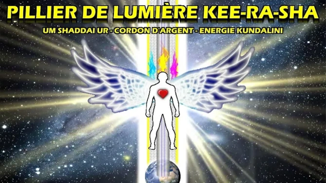 Illustration of the Pillar of Light Kee-Ra-ShA, representing Kundalini energy activation and spiritual ascension.